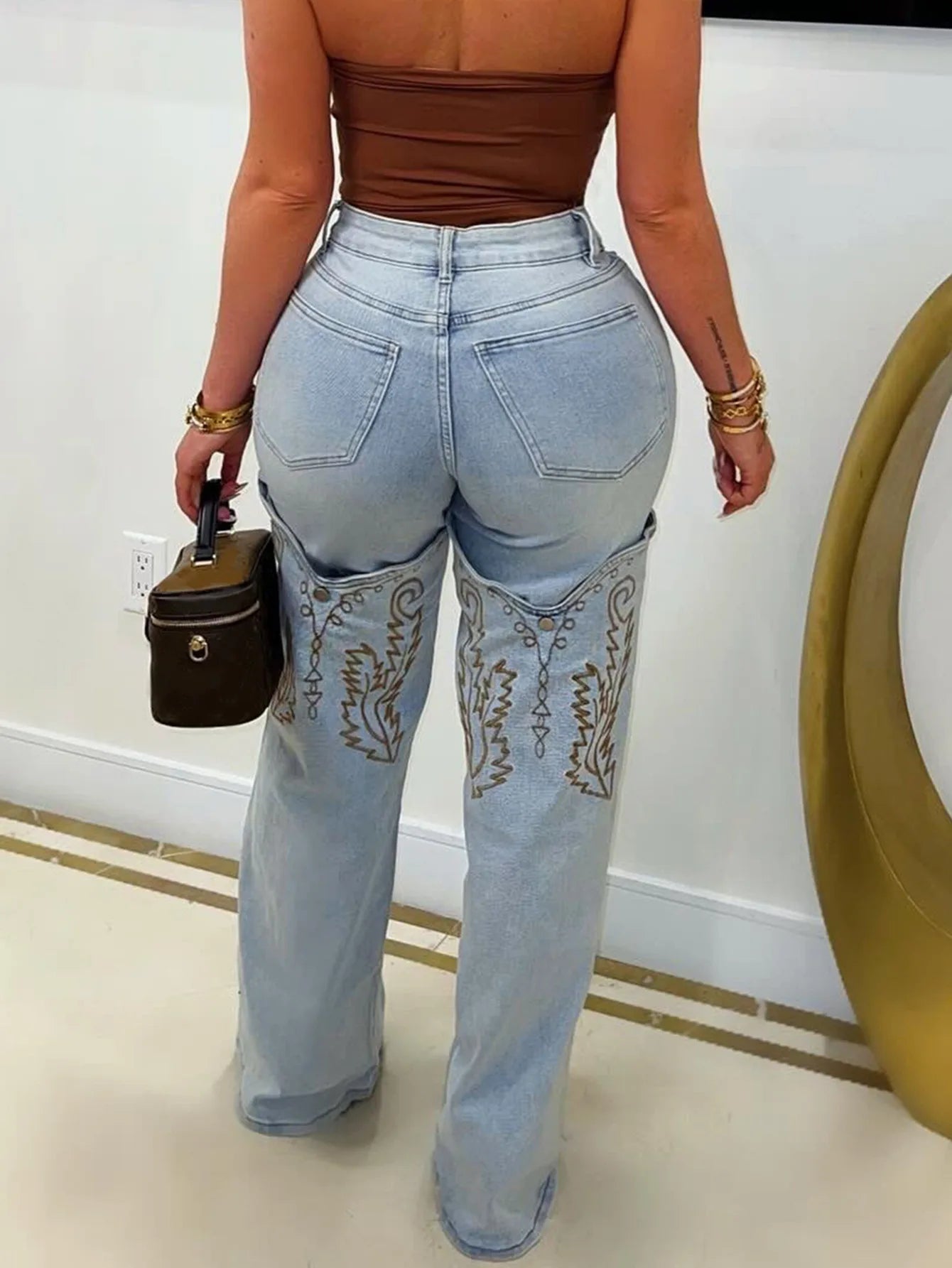 FAGADOER Y2k Fashion Embroidery Denim Straight Leg Pants Women 2025 Summer New Retro Washed Jeans Straight Trousers Streetwear