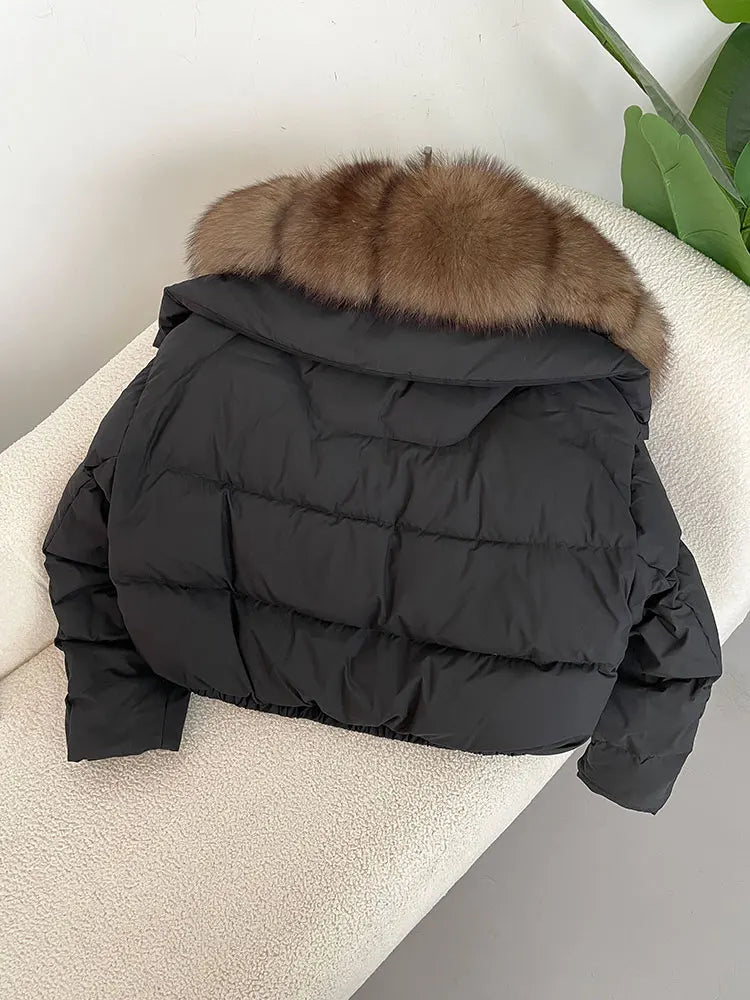 OFTBUY 2025 Big Natural Real Fox Fur Coat Women Autumn Winter Female 90% White Duck Down Jacket Feather Short Coat Thick Warm