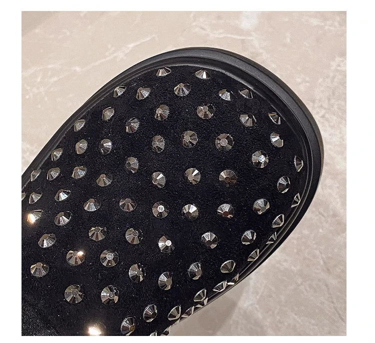 10CM New Rivet Platform Women Slippers Fashion Chunky High Heeled Sandals Comfort Roma Style Round Toe Slide Mule Shoes Summer