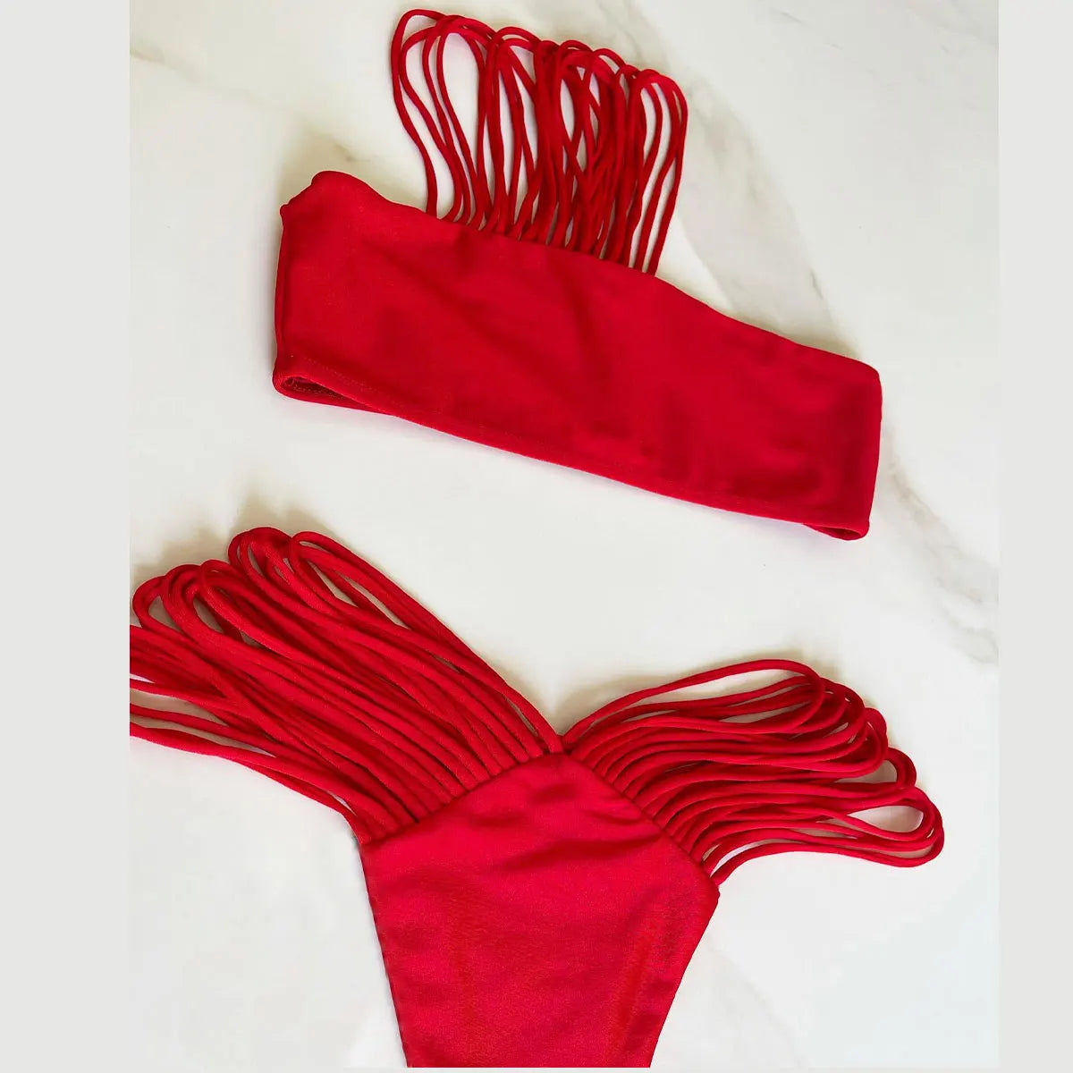 Two Pieces Bikini Set Crochet Swimsuit Women Sexy Swimwear Female Red Brazilian Biquini High Cut Bathing Suit Bodysuit Beachwear