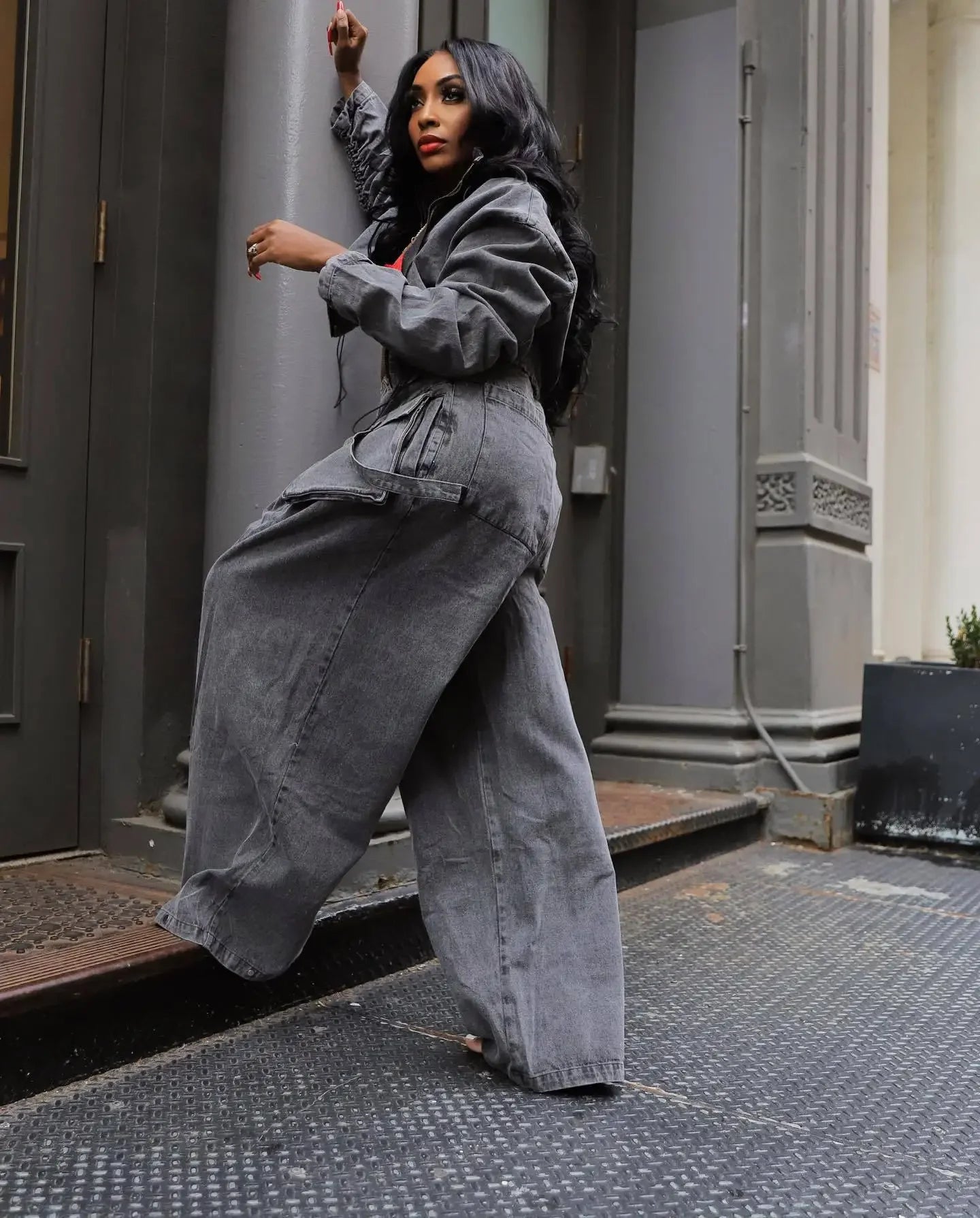 Denim Two Piece Sets Women Coat Jacket Wide Leg Pants Jeans Suits Matching Sets Trousers Outfits 2025 Y2k Streetwear Party