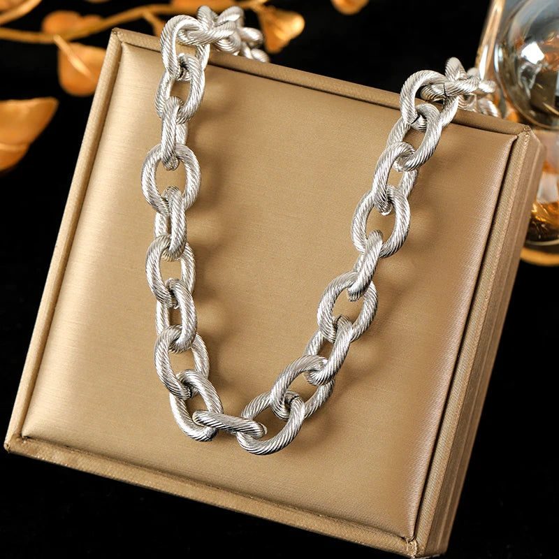 EILIECK 316L Stainless Steel Gold Silver Color Thick Chain Necklace For Women Fashion Cuban Neck Chain Waterproof Jewelry Gift