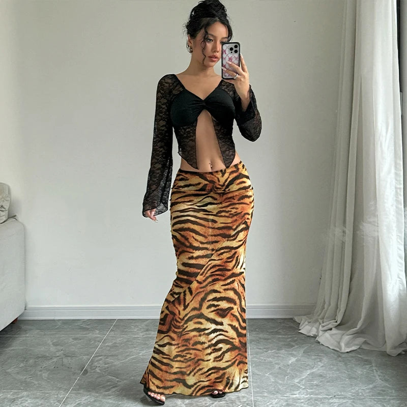 Dulzura Sexy Elegant Skirt Leopard Printed Maxi Women Skirts 2024 Lady Y2K Clothes Office Club Party Casual Streetwear Wholesale