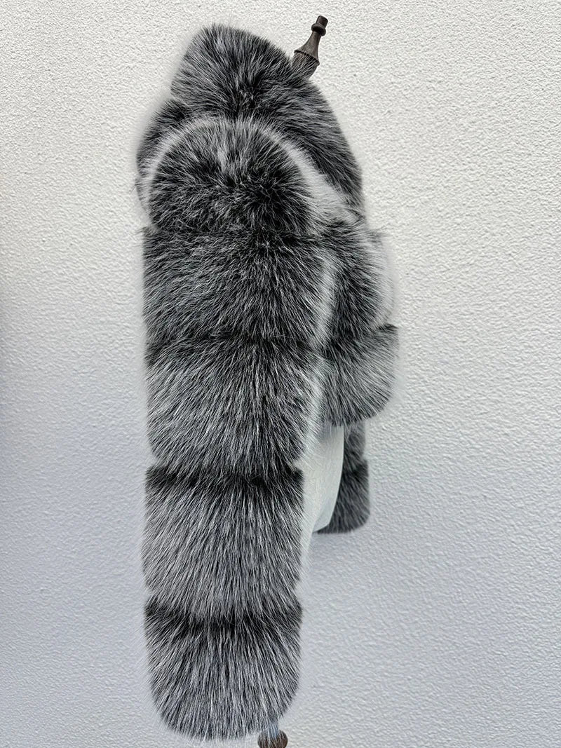 S-6XL Women Coat Autumn Winter Short Hooded Faux Fox Fur Coat Thick Warm Outerwear Fake Fur Woman Jackets Ladies Furry Coats