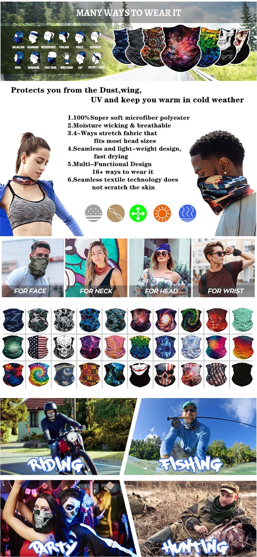 Canada/Mexico/Caribbean Countries Flags Bandana Neck Gaiter Seamless Outdoor Tube Face Scarf Windproof Headwear Unisex Headwrap