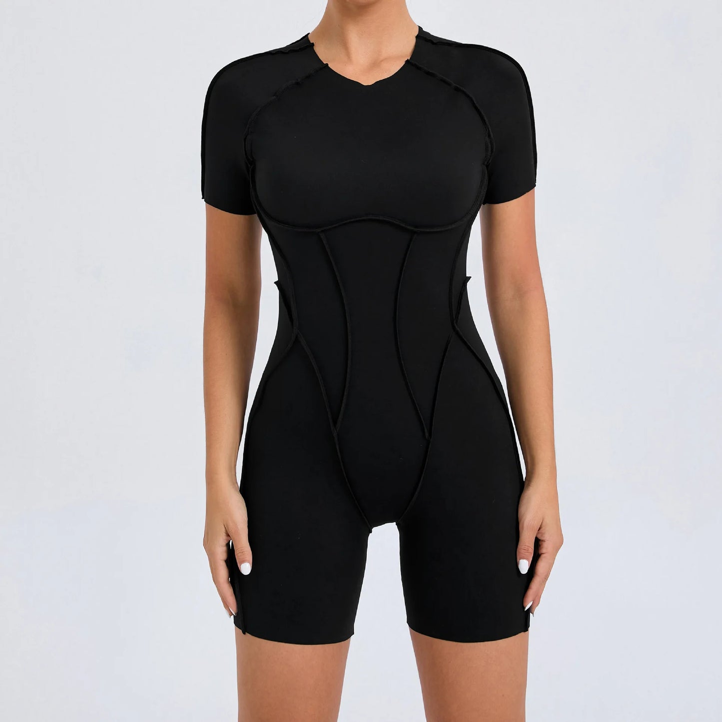 Customized LOGO women's three-dimensional aesthetic sports one-piece yoga clothes tight short-sleeved hollow back onesie