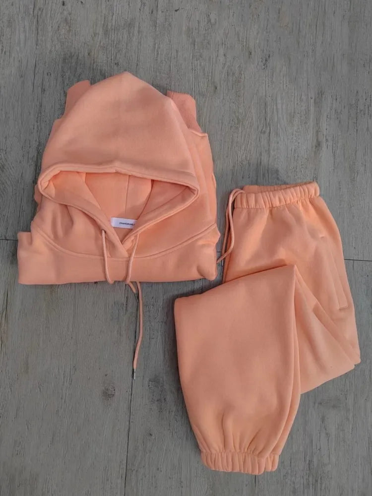Casual New Fashion Hoodies Suit Women Winter Spring Solid Tracksuit Two Pieces Set Sports Pullover Sweatpants Sweatshirt Mujer