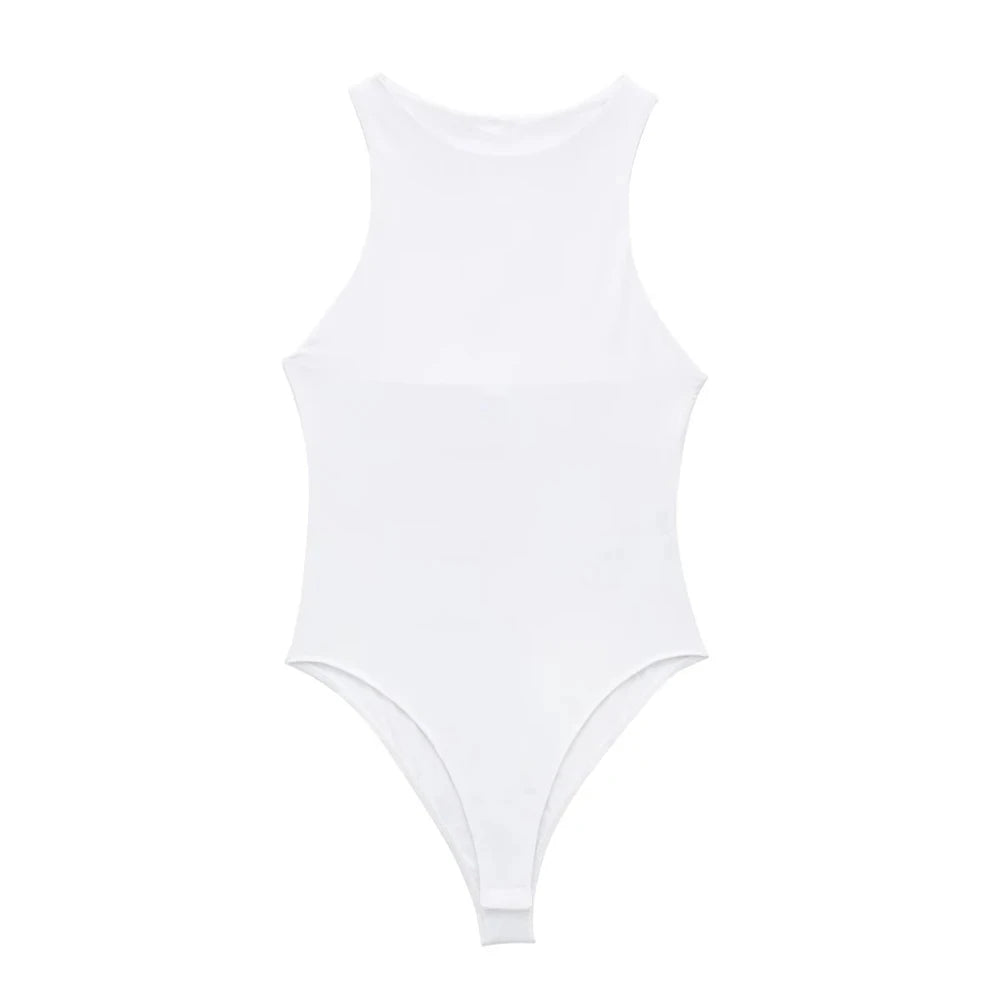 TRZA Women Fashion With Halter Neck Skinny Bodysuit Sexy Sleeveless Snap-button Female Playsuits Mujer