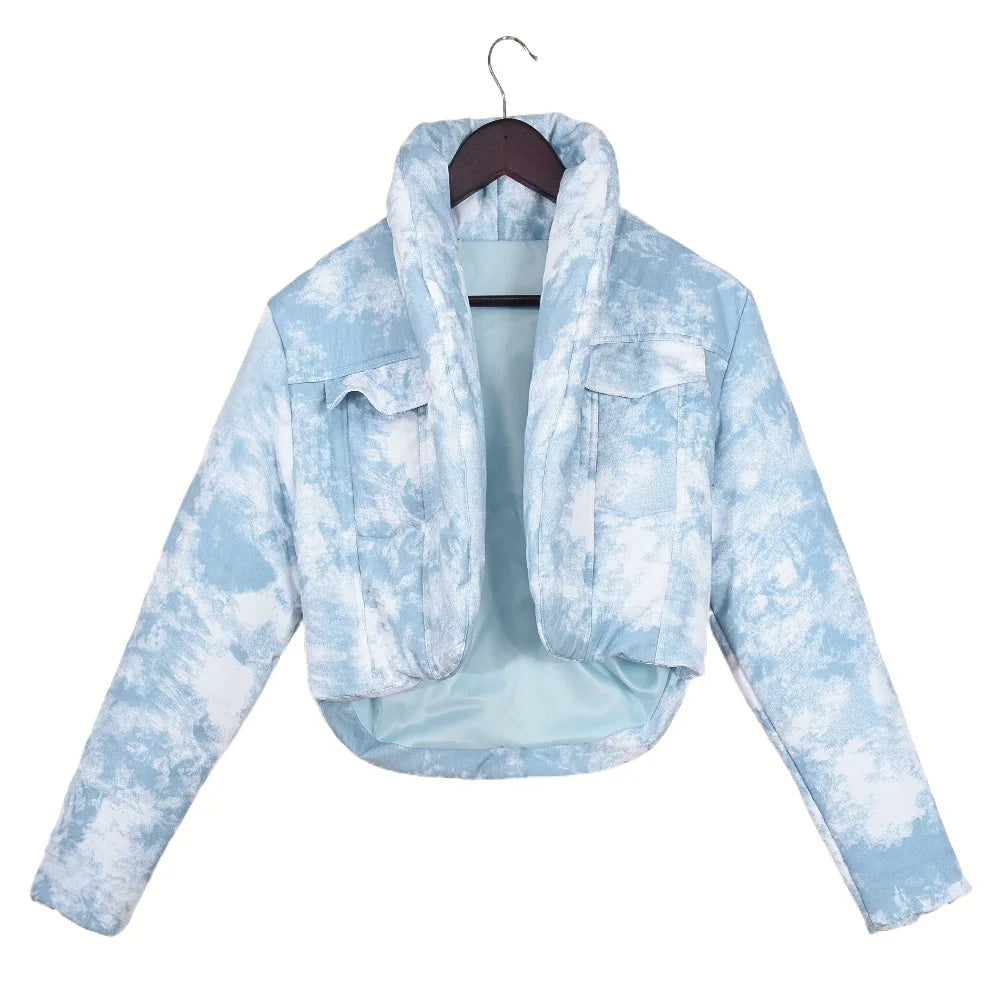 CM.YAYA Streetwear Women Tie Dye Print Long Sleeve Parkas Jacket Thick Warm 2024 Winter Autumn Outwear Coats