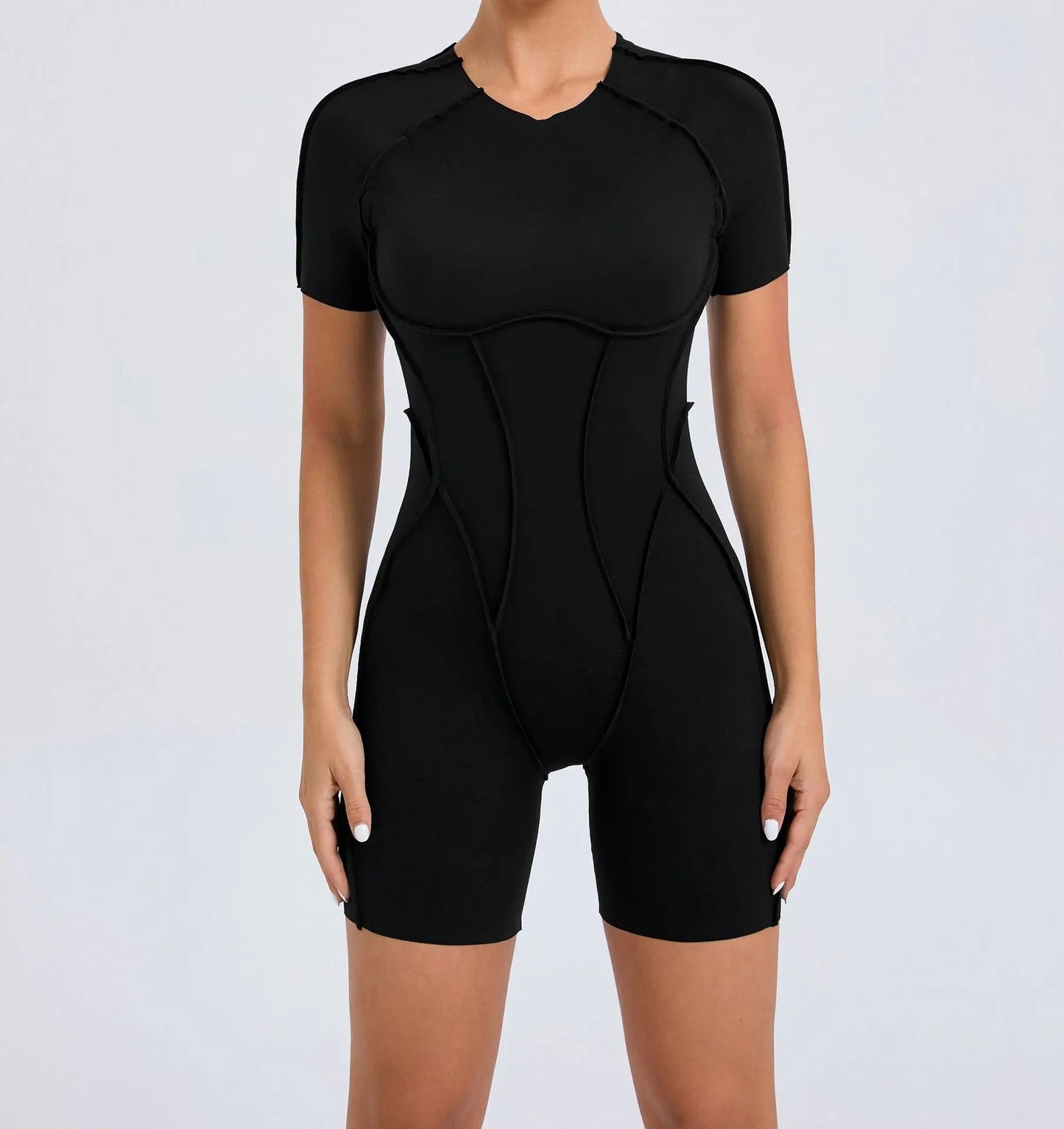Customized LOGO women's three-dimensional aesthetic sports one-piece yoga clothes tight short-sleeved hollow back onesie