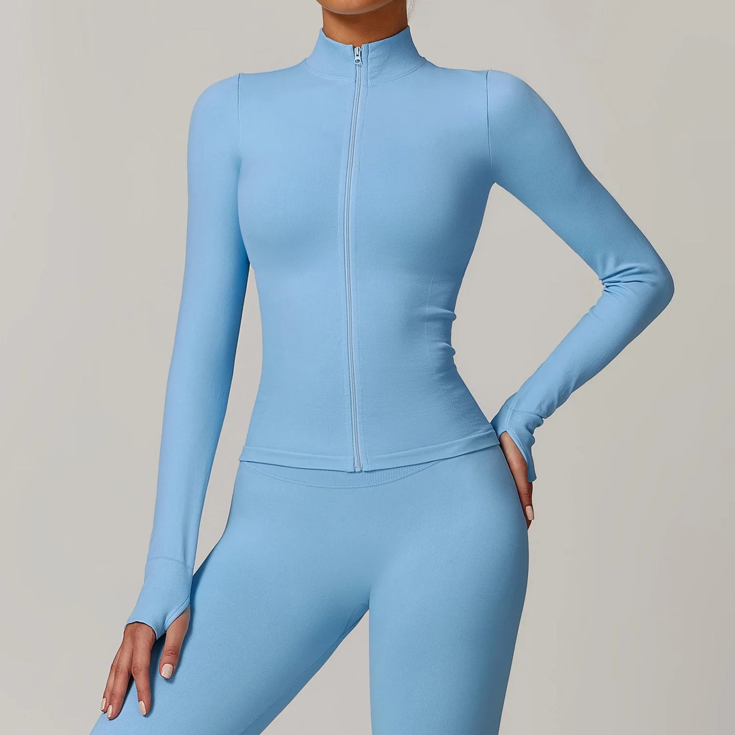 Customized LOGO women's seamless stand-up collar zipper yoga clothes jacket windproof slim top sports running jacket jacket