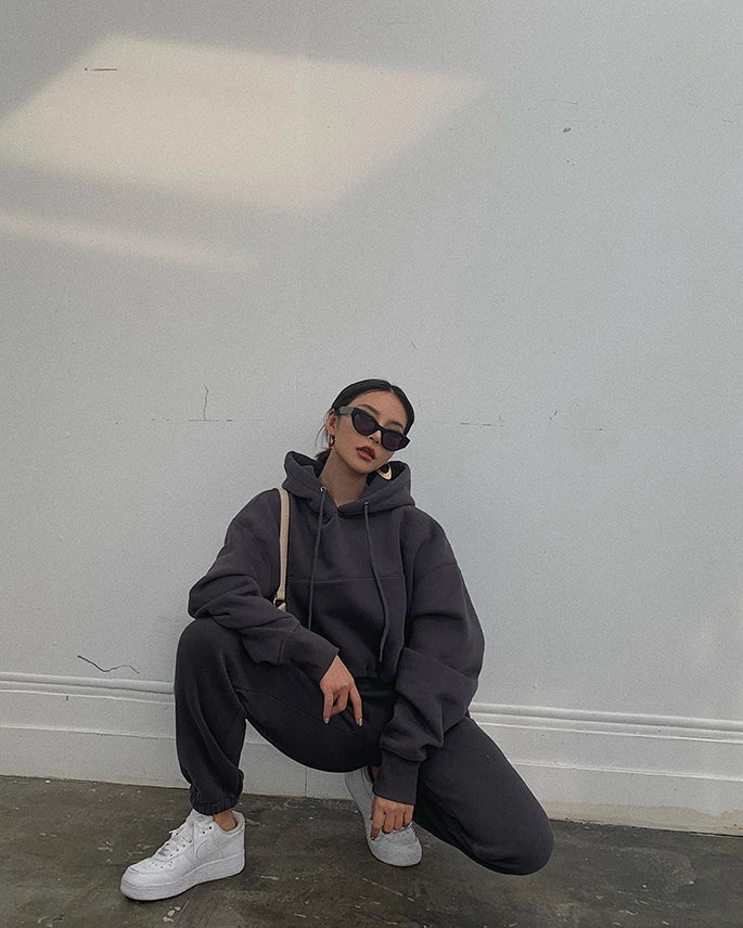 Casual New Fashion Hoodies Suit Women Winter Spring Solid Tracksuit Two Pieces Set Sports Pullover Sweatpants Sweatshirt Mujer