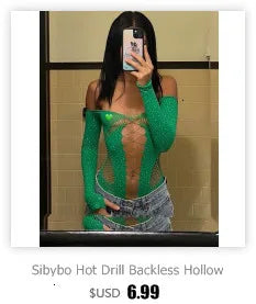 Sibybo Tassel Hollow Out Overalls For Women Studded Diamond Strapless Backless Jeans Street Fashion Trend Jumpsuite Femme