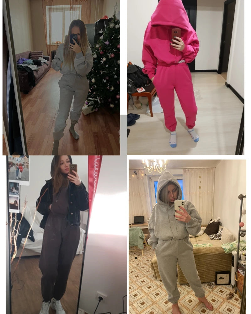 Casual New Fashion Hoodies Suit Women Winter Spring Solid Tracksuit Two Pieces Set Sports Pullover Sweatpants Sweatshirt Mujer