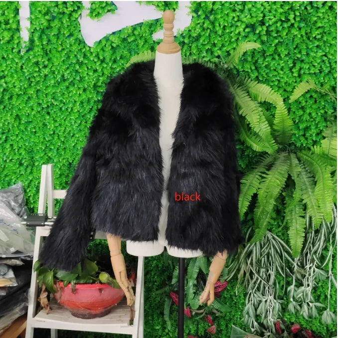 TRAFZA Female Vintage Artificial Fur Effect Coats Lapel Warm Plush Long Sleeves Hidden Buttons Autumn Winter Casual Outerwear