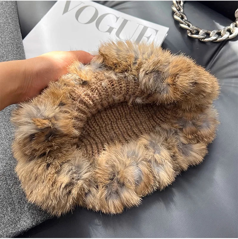 New Real Rabbit Fur Fisherman's Hat For Women Winter Warm Rabbit Fur Caps Soft Natural Rabbit Fur Hats Female Fashion Fur Cap