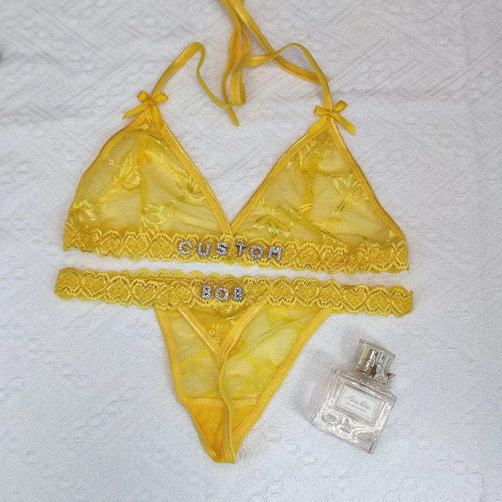 Custom thongs Name Personalized Panties Underwear Lingerie Bra Set Women Rhinestone Customize Thong Anniversary Birthday Gift