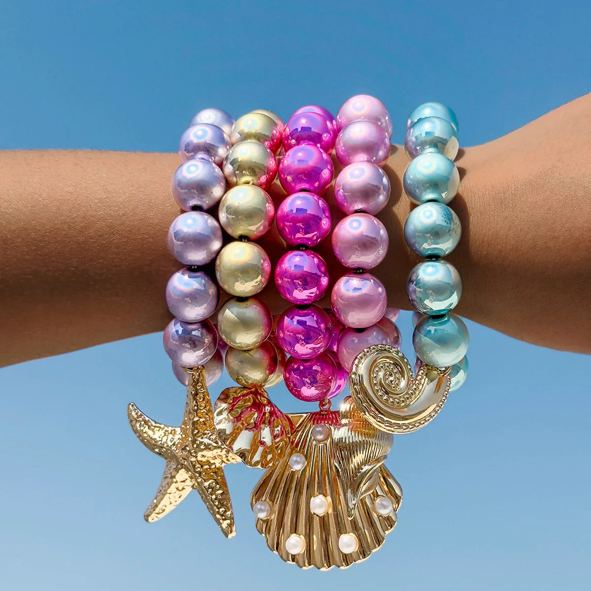 DIEZI Bohemian Multicolor CCB Beads Bracelets For Women Fashion Sweet Shell Starfish Conch Charm Bracelets Bangles Men Jewelry