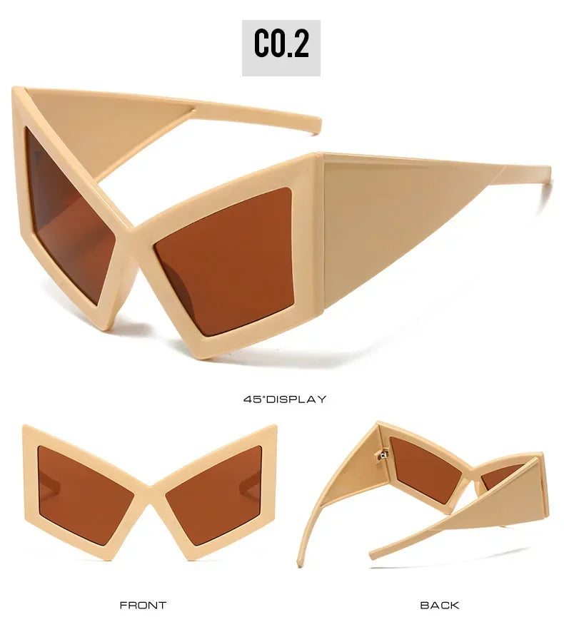 JNPCXI Fashion Oversized Cat Eye Sunglasses Women Red Shades UV400 Retro Gradient Men Wide Legs Sun Glasses