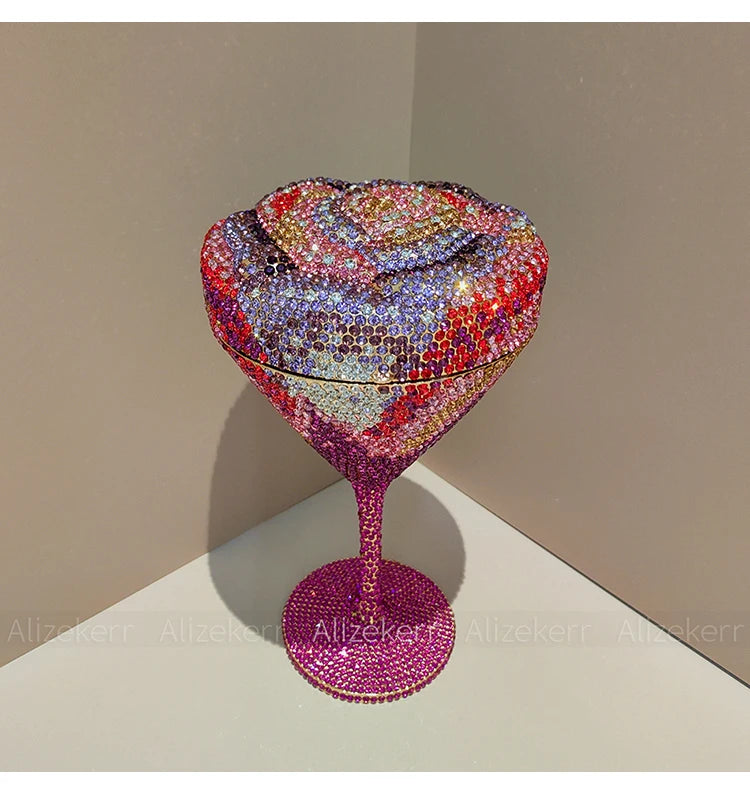 Alizekerr Goblet Rhinestone Evening Bags Women Gorgeous Boutique Unique Flower Crystal Clutch Purses And Handbags Wedding Party
