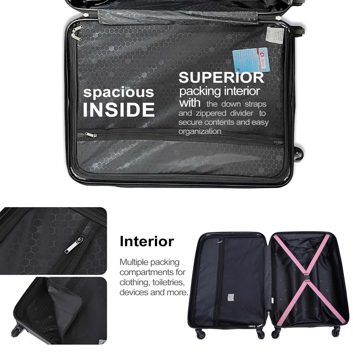 Travelhouse Luggage Set 3 Piece Suitcase Set Double Spinner Wheels TSA Lock Carry-on luggage Clearance (20inch 24inch 28inch)