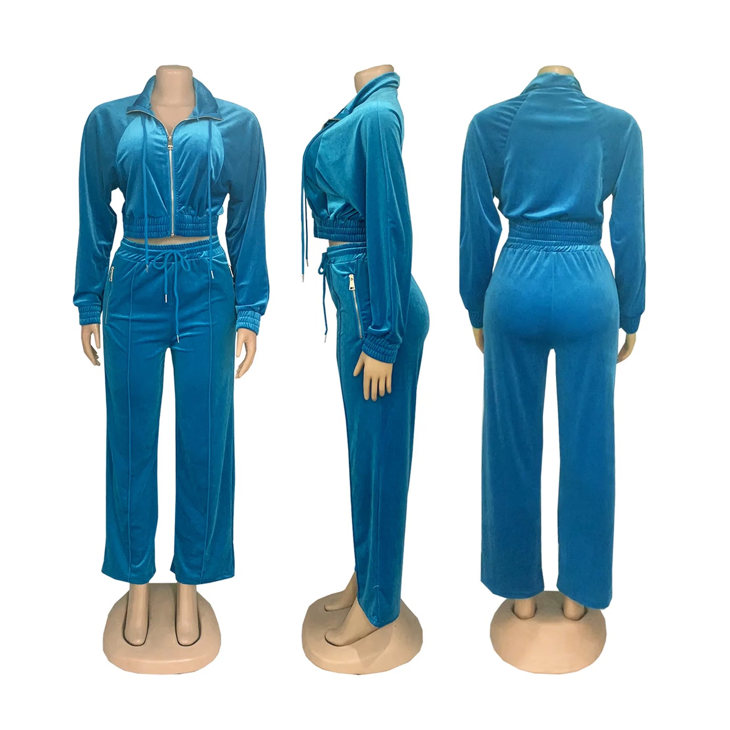 Pants Set Women Two Piece Sets Matching Sets Y2k Streetwear Zipper Coats Long Pants Elastic Waist Sportswear Tracksuit Jogger