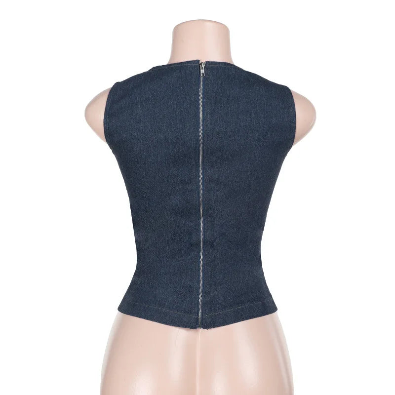 Women's Sleeveless Round Neck Vest Summer Solid Color Hollow Slim Vest Top Fashion Sexy Streetwear Women's Slim Vest Top