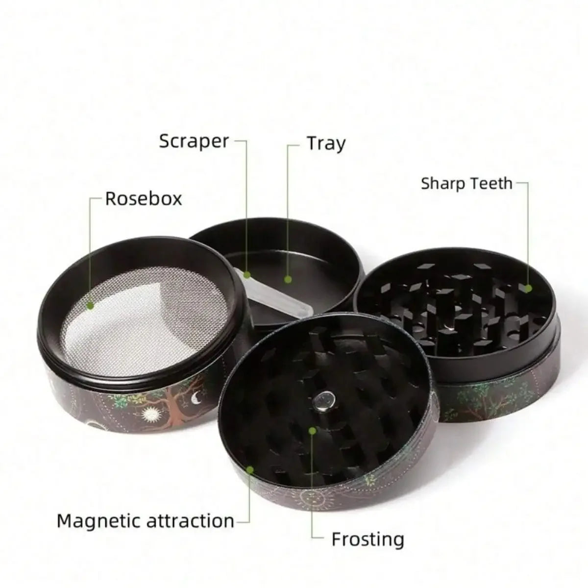 40/50mm Leopard Print Herb Grinder 4-layer Pepper Mill Salt Spice Mortar Metal Tobacco Grass Raw Grinder Smoking Kitchen Tool