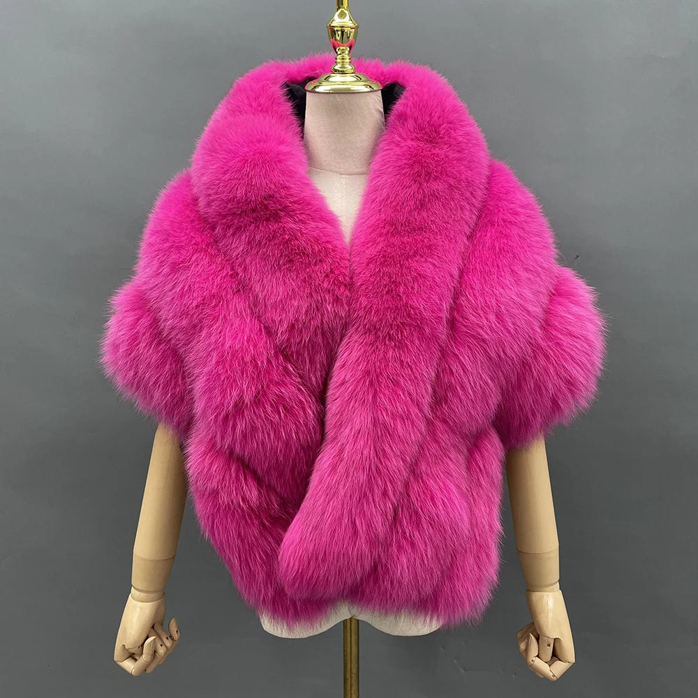 JANEFUR Real Fox Fur Shawl Poncho Women 2023 Luxury Elegant Wedding Bridal Formal Party Warm Winter Natural Fur Cape Coat