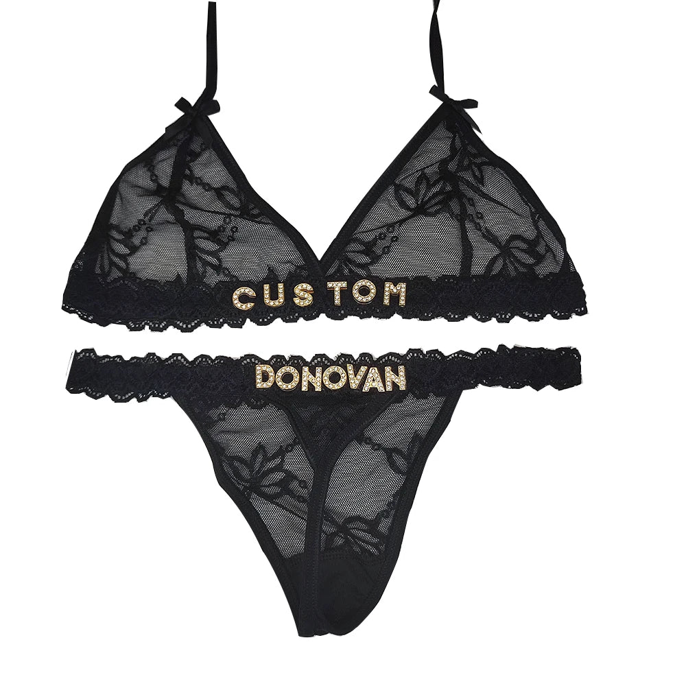 Custom thongs Name Personalized Panties Underwear Lingerie Bra Set Women Rhinestone Customize Thong Anniversary Birthday Gift