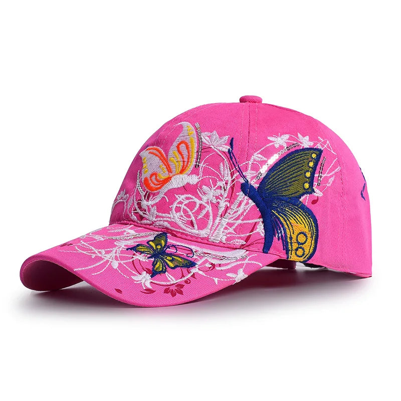 Baseball Cap Women Embroidered Flower Baseball Hat Spring Summer Hats For Women Cotton Snapback Vintage Ethnic Style Sun Visor