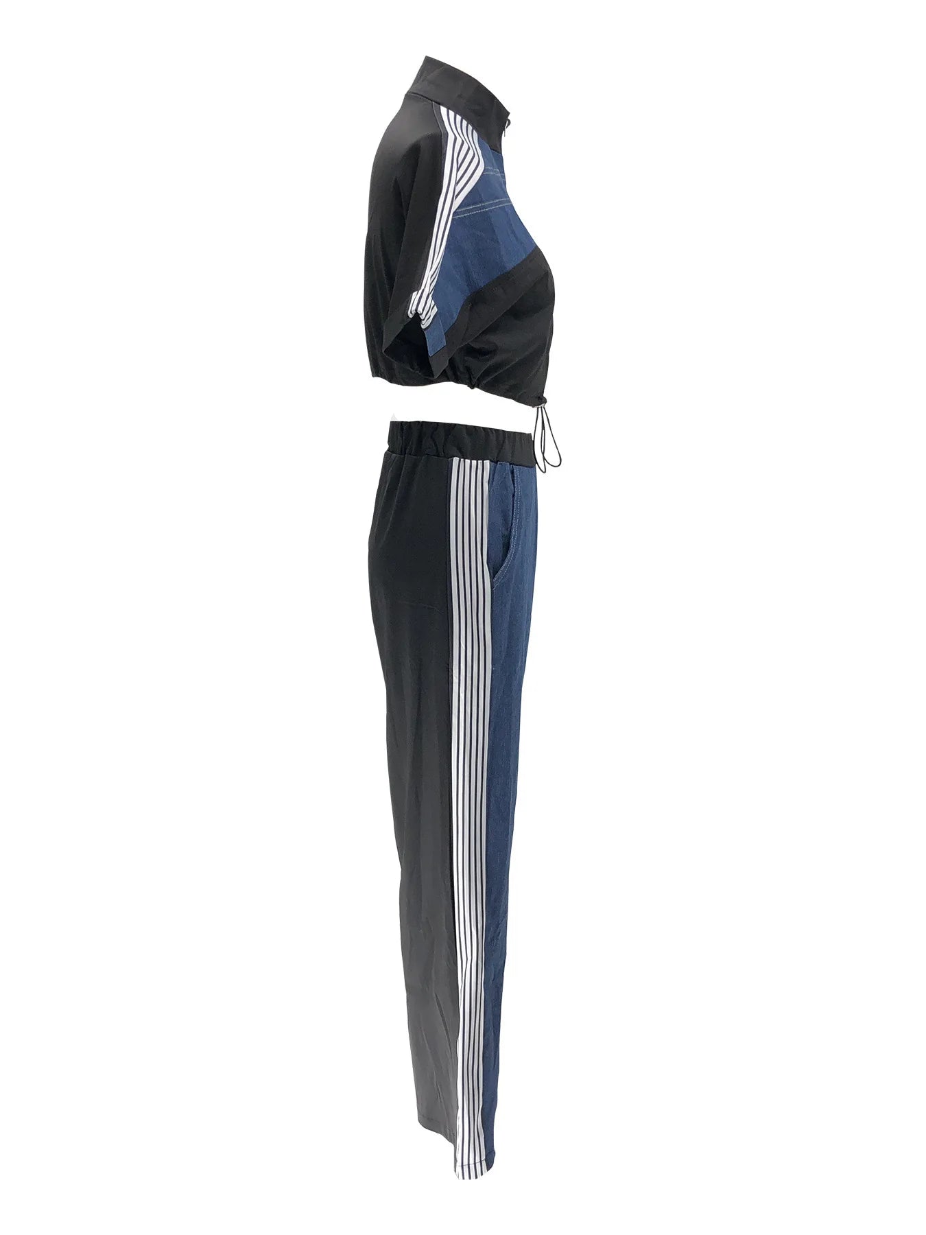 Pant Set Women Two Piece Sets Denim Matching Sets Jogger Tracksuit Matching Sets Zipper Tops Wide Leg Long Pants Elastic Waist