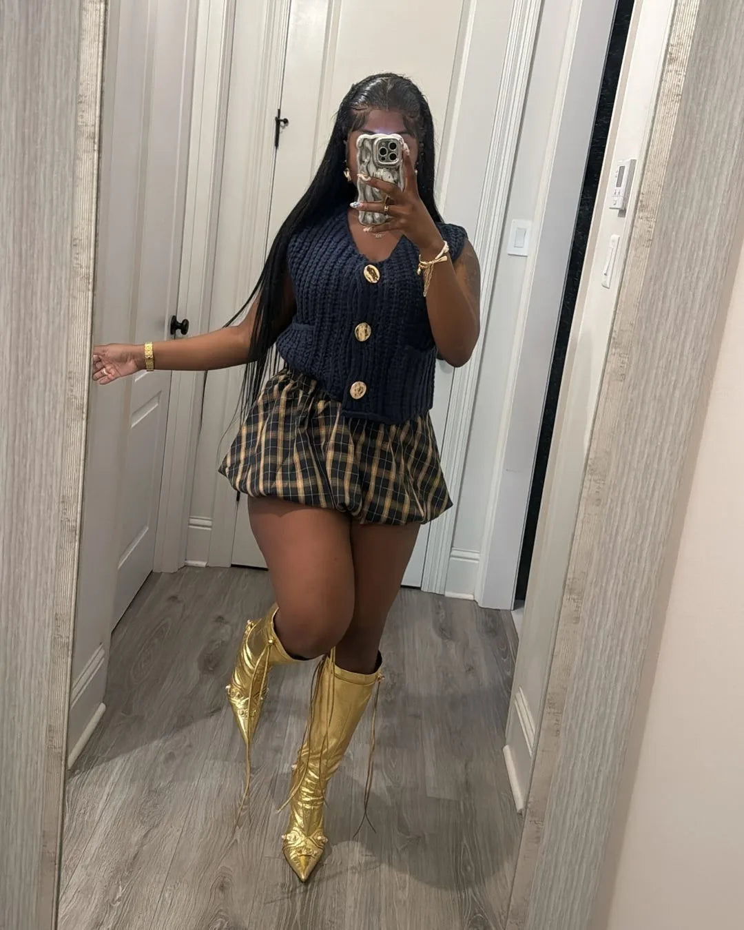 CMYAYA Autumn Bubble A-Line Basic Plaid Leopard High Waist Women's Bud Skirt Sweet Cute Sexy Casual 2024 Street Skirts Vacation