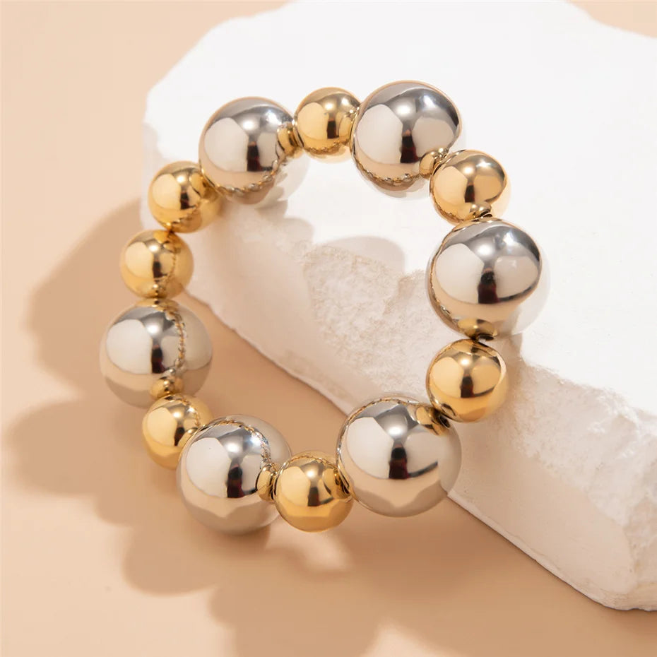 Ingemark Goth Vintage Big CCB Chain Bracelets Women Trendy Classic Elastic Strand Beads Charm Bangles Grunge Couple Hand Jewelry