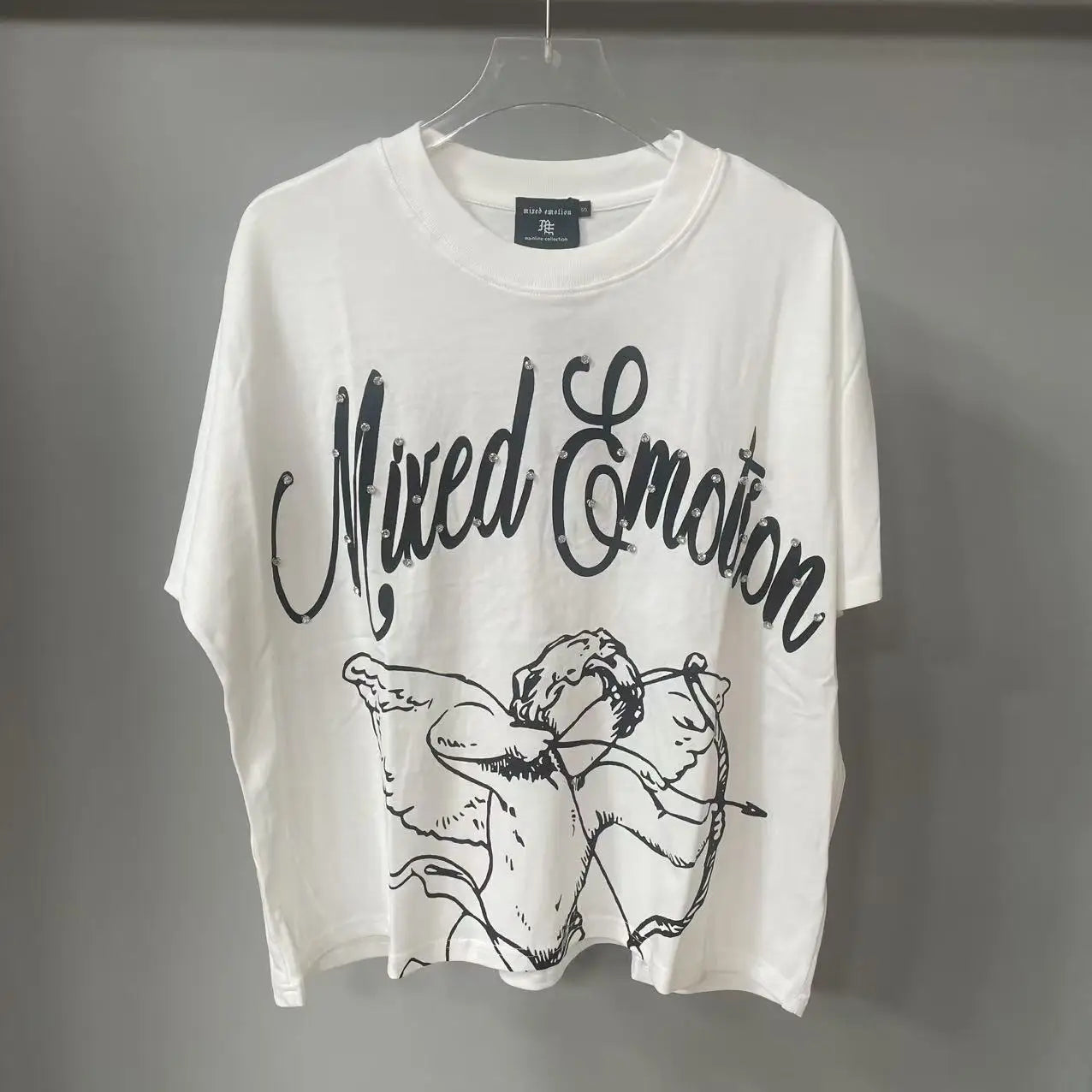 New Summer Letter Rhinestone Short Sleeve Black Mens Tshirts Streetwear Cotton Loose Round Neck Top Tees Oversized Unisex Tshirt
