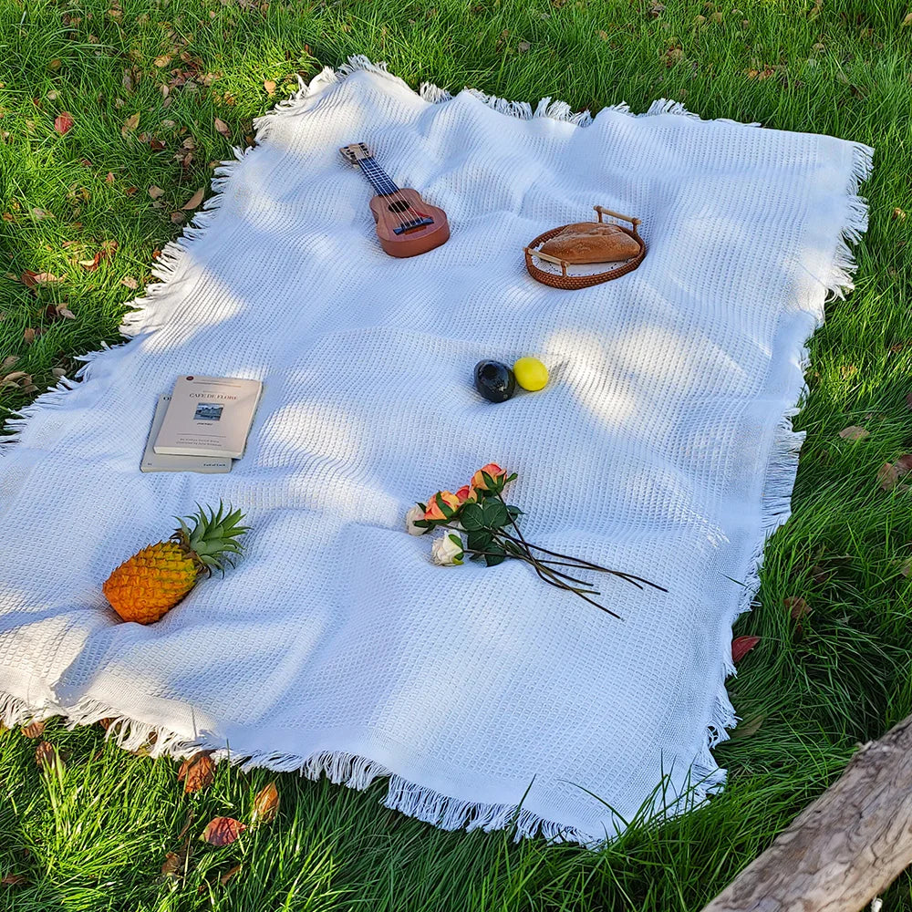 Cotton blend Portable Mat Picnic Mat with Tassel for Outdoor Camping Dustproof Tablecloth Mat Soft Sofa Blankets Camping Parts