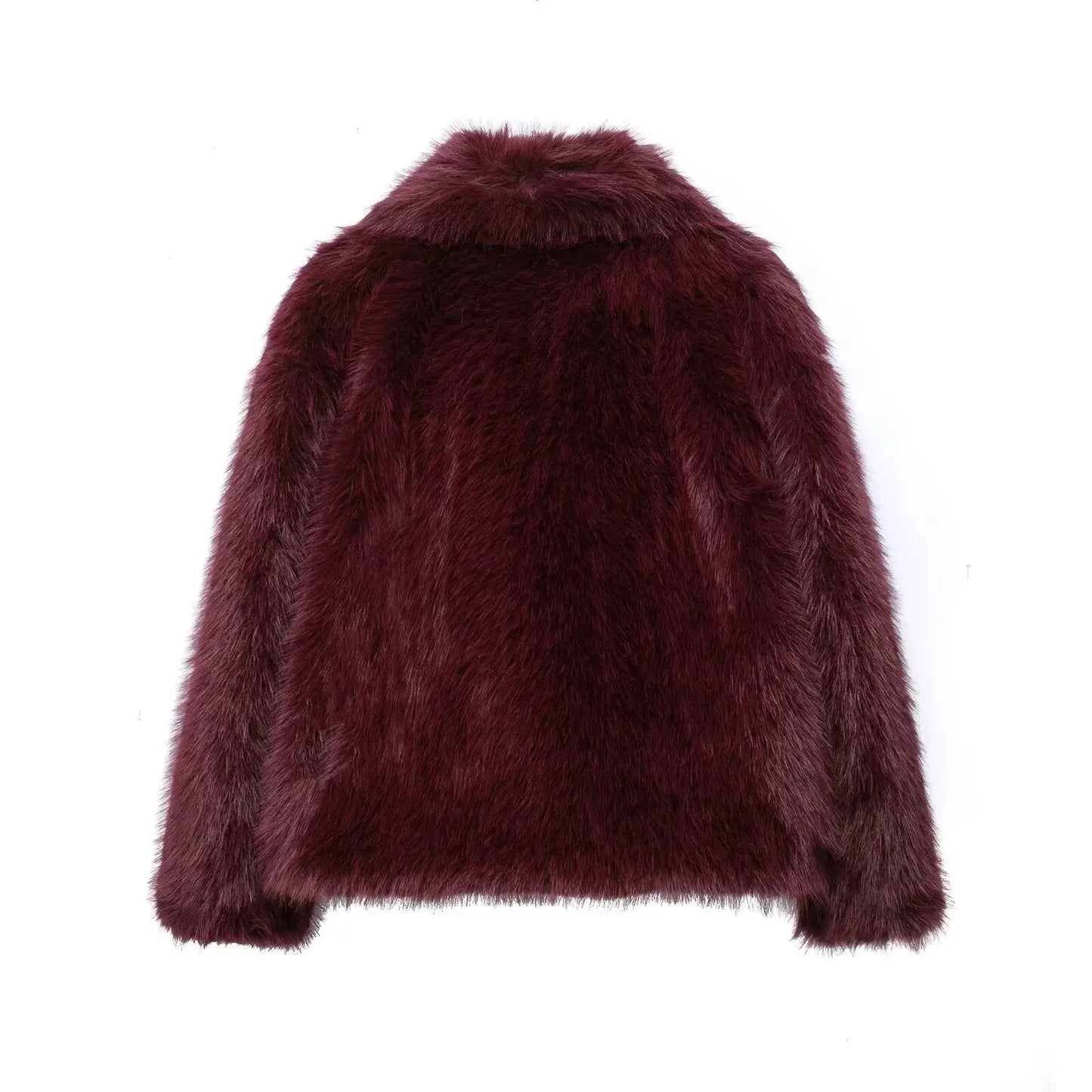 TRAFZA Female Vintage Artificial Fur Effect Coats Lapel Warm Plush Long Sleeves Hidden Buttons Autumn Winter Casual Outerwear