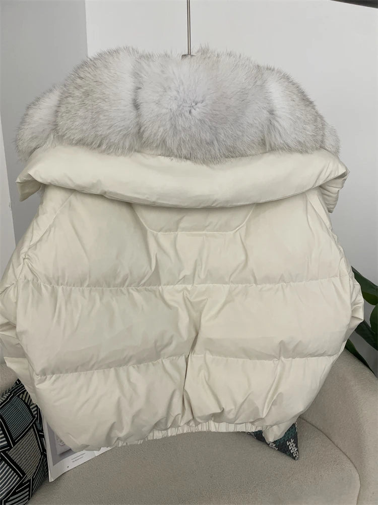 OFTBUY 2025 Big Natural Real Fox Fur Coat Women Autumn Winter Female 90% White Duck Down Jacket Feather Short Coat Thick Warm