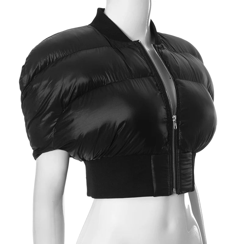 Weird Puss Hipster Zip Jacket Women Thick Padded Autumn New Fashion Shorts Sleeve Quilted Padded Casual Basic Wild Streetwear