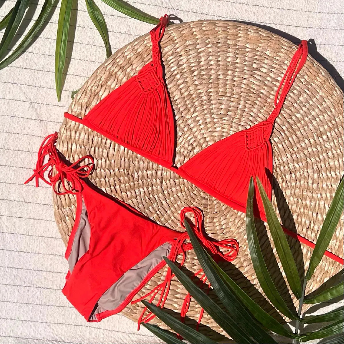 Two Pieces Bikini Set Crochet Swimsuit Women Sexy Swimwear Female Red Brazilian Biquini High Cut Bathing Suit Bodysuit Beachwear