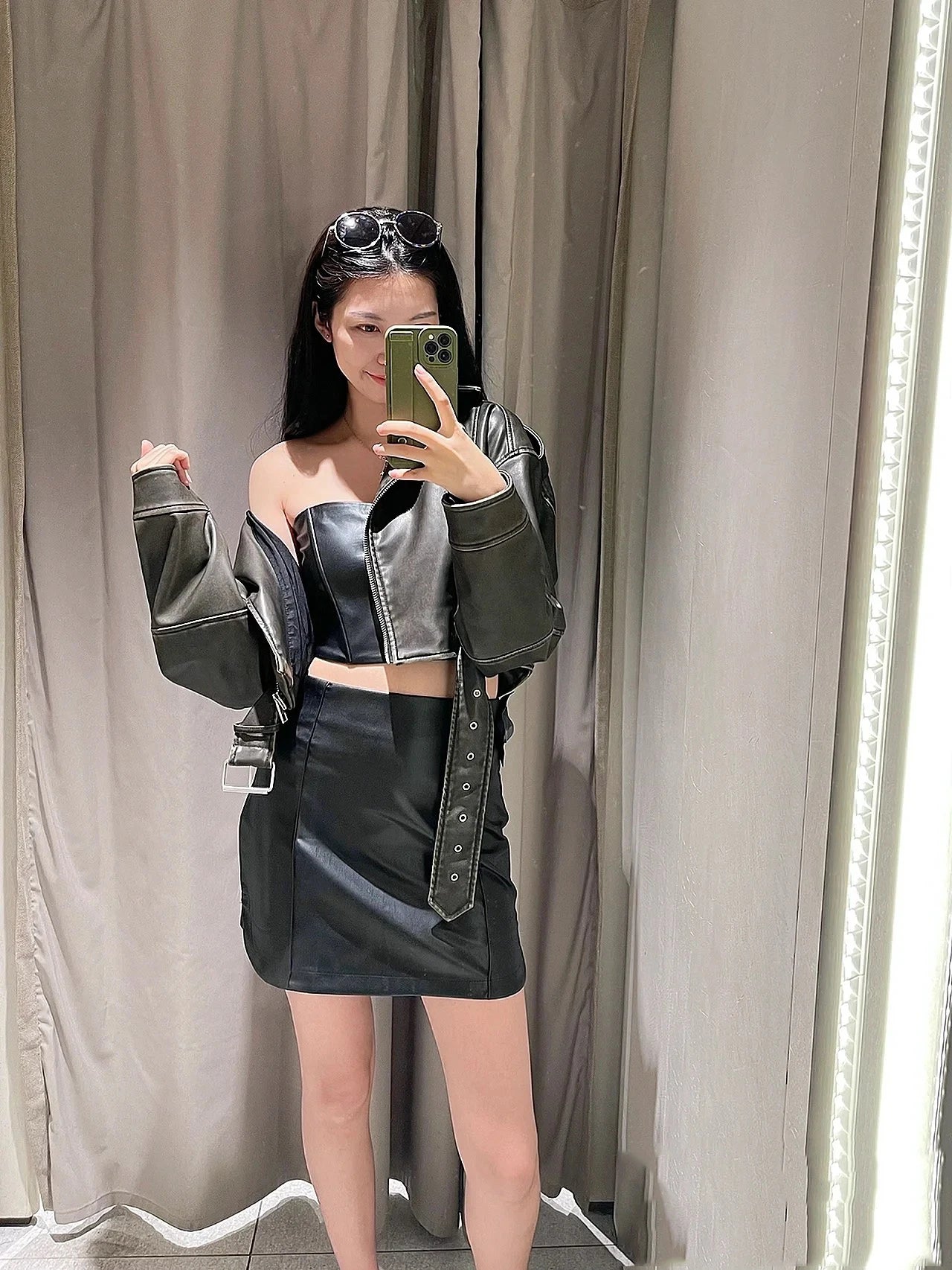 RARF Women's new vintage wash to do old short lapel long sleeve loose pu imitation leather jacket coat