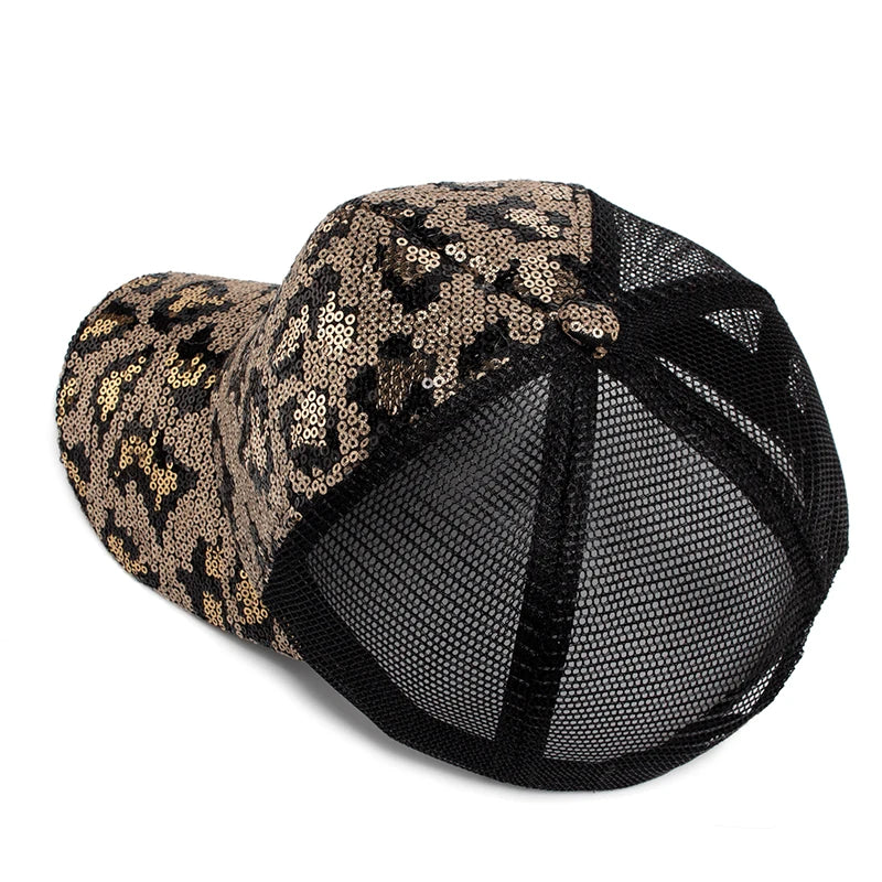 CNTANG New Women's Baseball Cap Summer Mesh Hat Fashion Leopard Spangle Design Hats For Woman Outdoors Sun Visor Adjustable