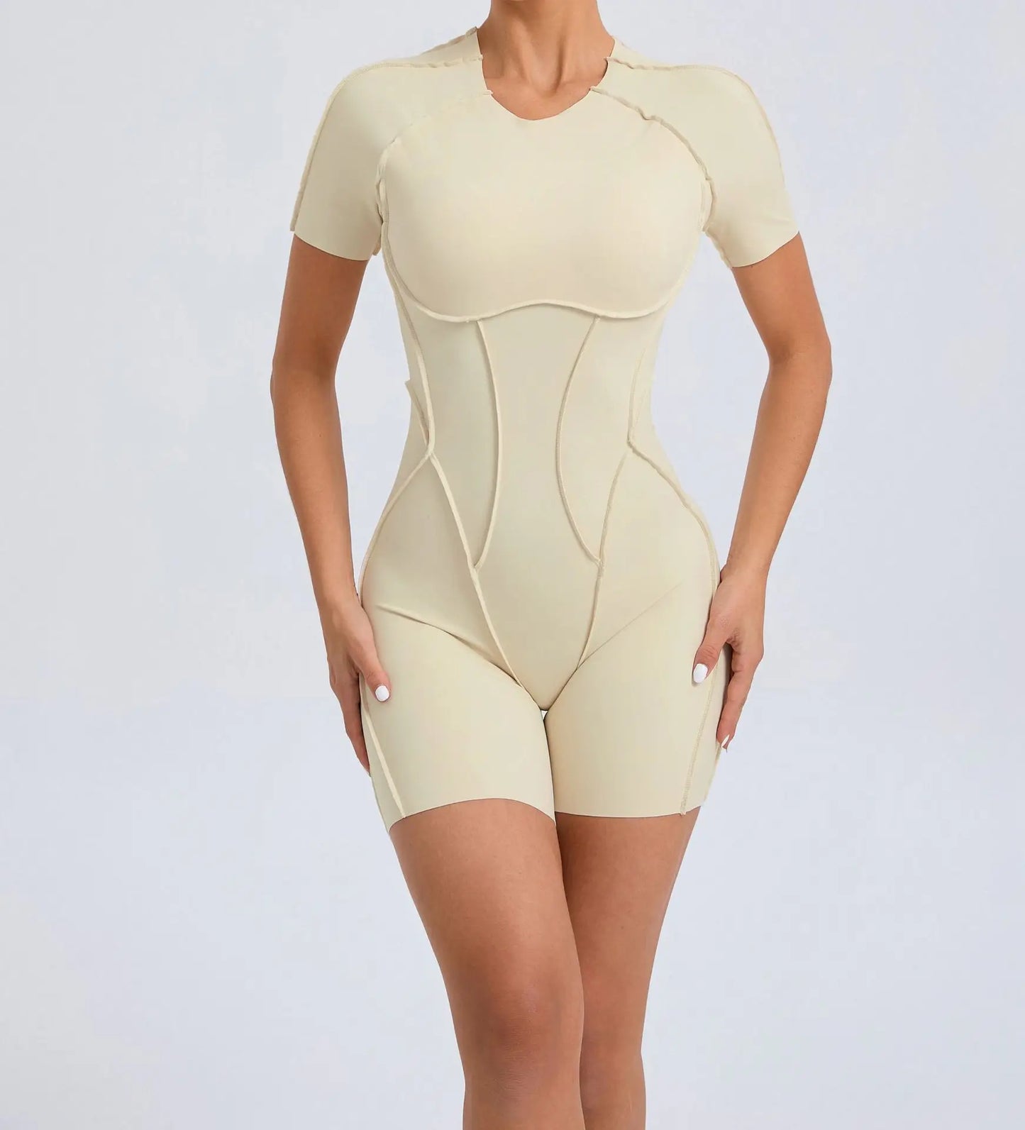 Customized LOGO women's three-dimensional aesthetic sports one-piece yoga clothes tight short-sleeved hollow back onesie