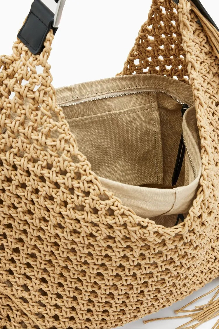 Bohemian beach bags for women luxury designer handbags purses 2025 new nylon fabric hollow tassels with inner pocket