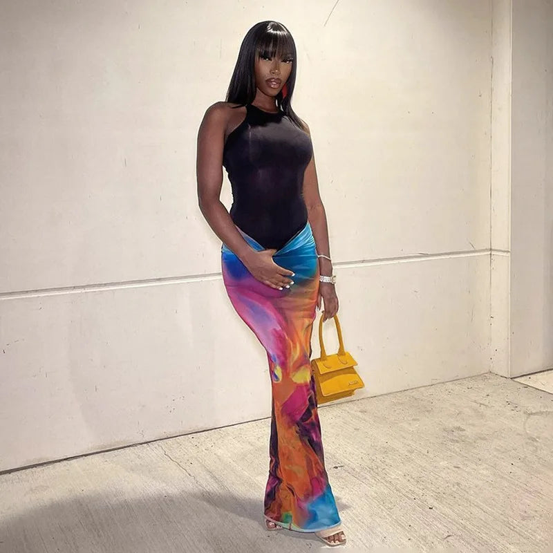 Simenual Harajuku Aesthetics Multi Printed High Waist Long Skirts Women Cyber Y2K Package Hip Skirt Chic Holiday Outfits Slim