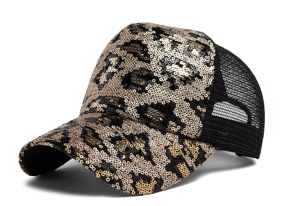 CNTANG New Women's Baseball Cap Summer Mesh Hat Fashion Leopard Spangle Design Hats For Woman Outdoors Sun Visor Adjustable