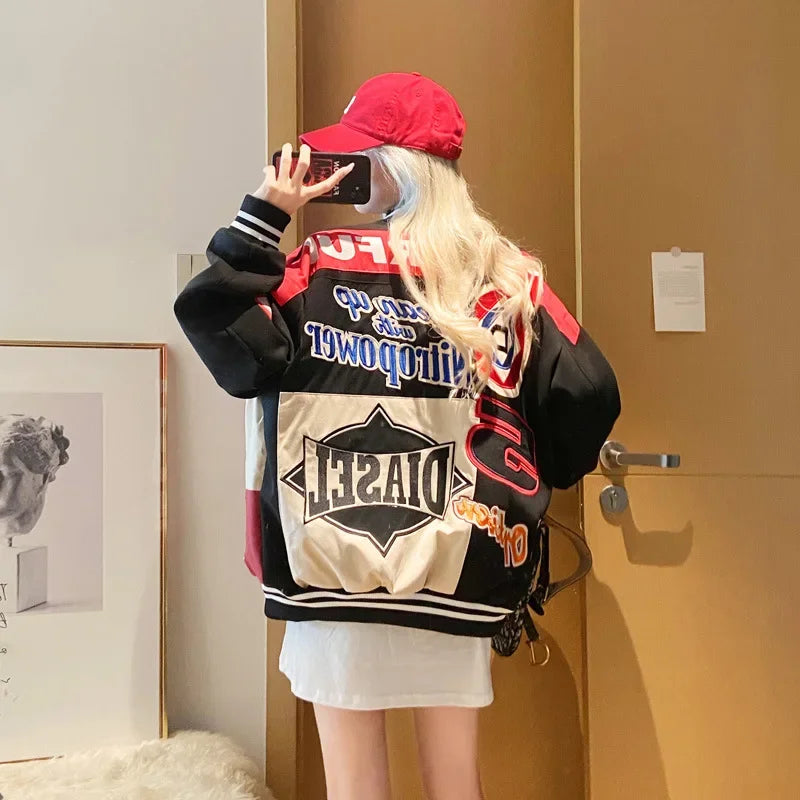 Cross-border Cartoon Embroidery Baseball Jacket For Men Women Casual Loose Fit Hip Hop Top Spring Autumn Letter Couple Jacket