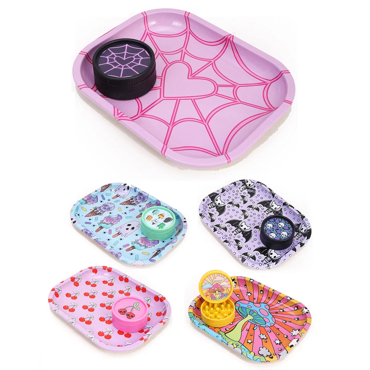 18X14cm Metal Rolling Tray Smoking Set Rolling Tray and Double-Layer Grinder Degradable Smoker Kit Crusher Smoke Accessories