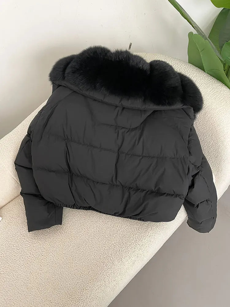 OFTBUY 2025 Big Natural Real Fox Fur Coat Women Autumn Winter Female 90% White Duck Down Jacket Feather Short Coat Thick Warm