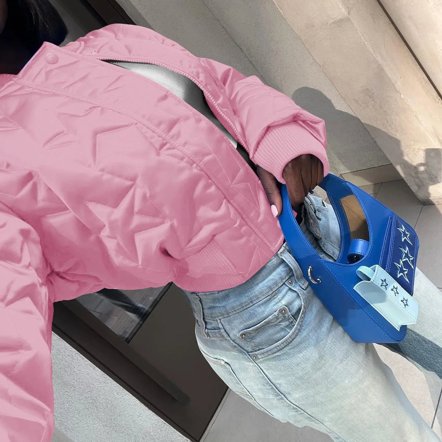 CM.YAYA Women Long Sleeve Star Zipper Fly Baseball Style Parkas Jackets 2023 Autumn Winter Keep Warm Outcoats Jacket